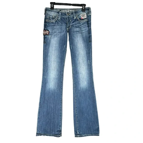 Affliction Women’s 27 Patch Jeans Denim Grunge Punk Street Whiskering Stretch - Picture 4 of 16